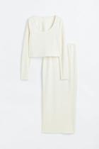 H & M - Mama 2-piece Crinkled Jersey Set - White