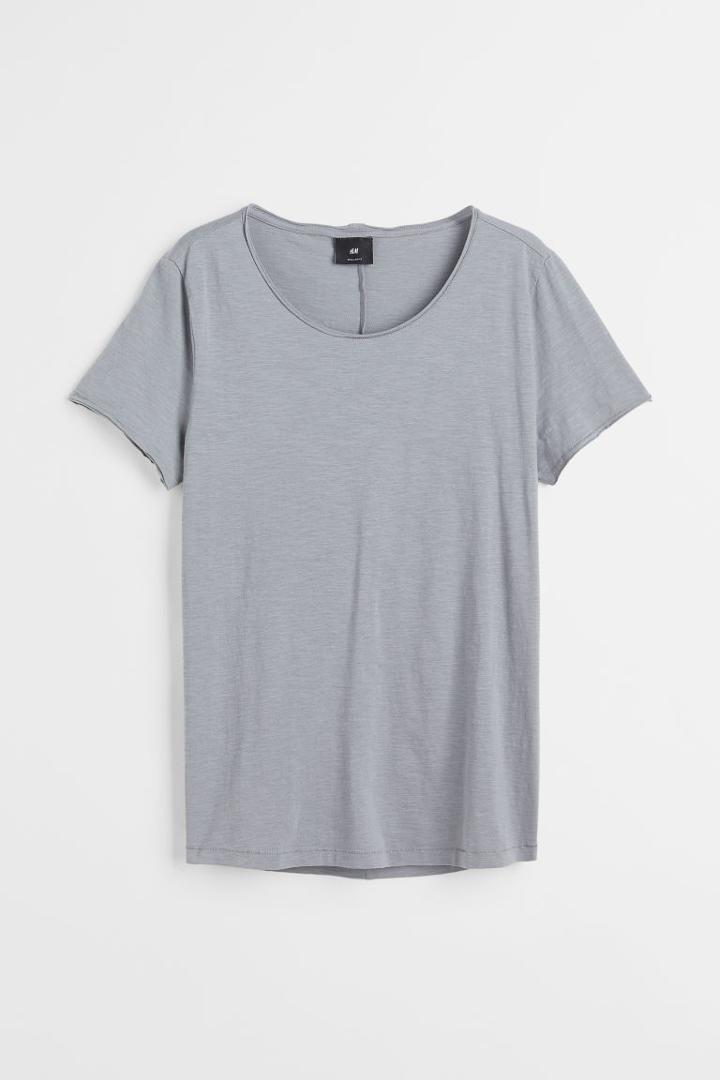 H & M - Raw-edge T-shirt - Gray