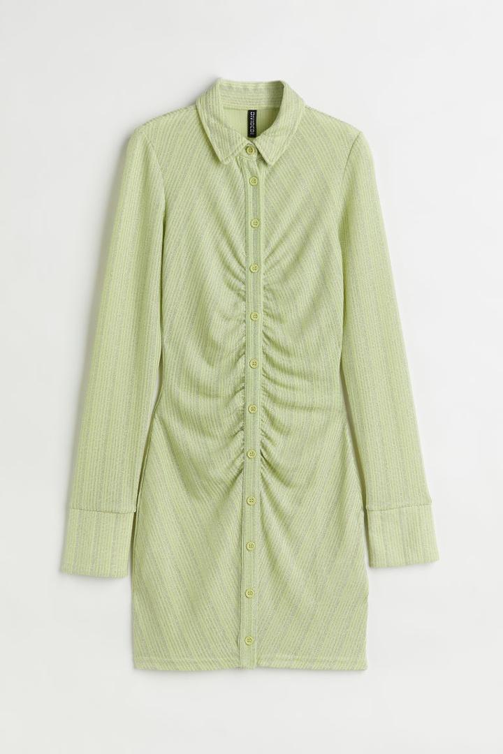 H & M - Draped Shirt Dress - Green
