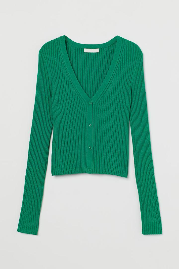 H & M - Rib-knit Cardigan - Green