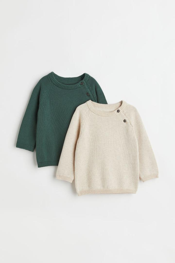 H & M - 2-pack Fine-knit Sweaters - Green