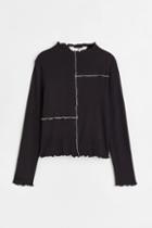 H & M - Long-sleeved Ribbed Top - Black