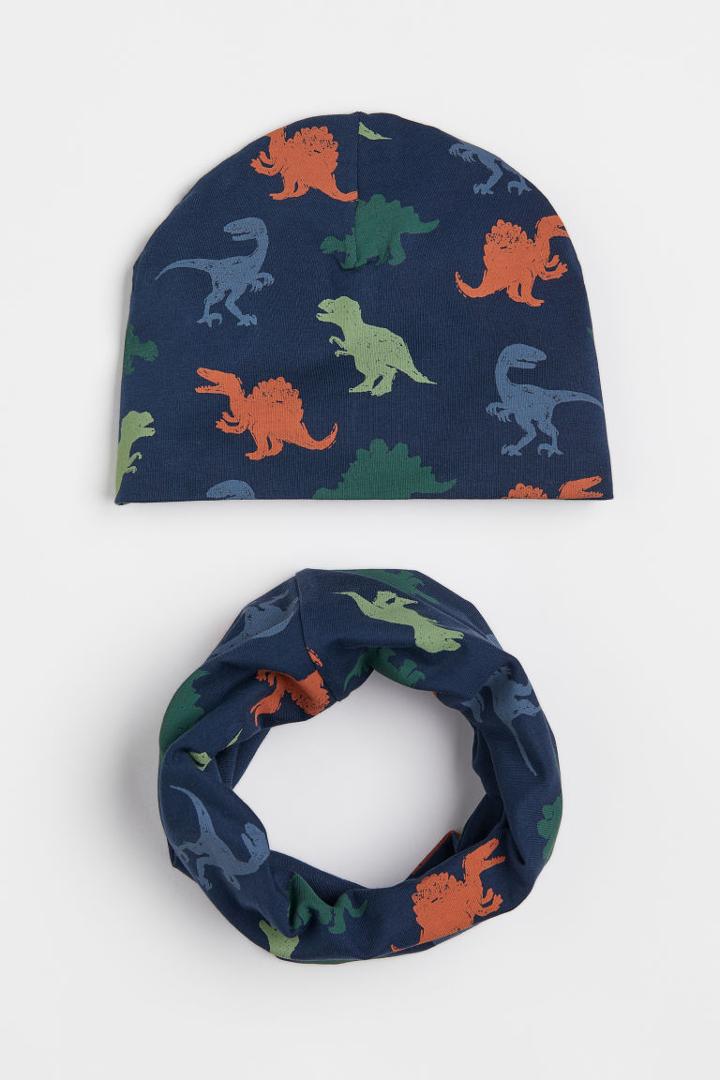 H & M - 2-piece Hat And Tube Scarf Set - Blue
