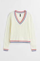 H & M - V-neck Cable-knit Sweater - White