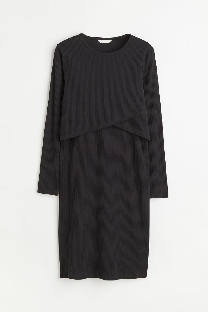 H & M - Mama Ribbed Nursing Dress - Black