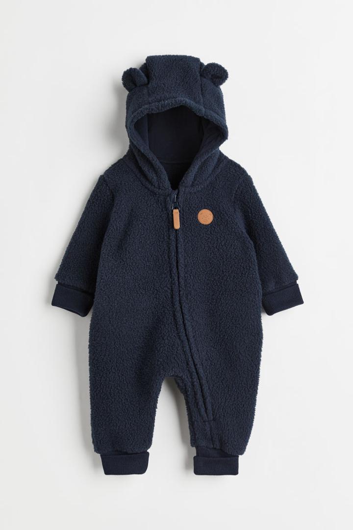 H & M - Hooded Fleece Jumpsuit - Blue