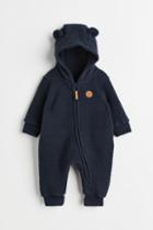 H & M - Hooded Fleece Jumpsuit - Blue