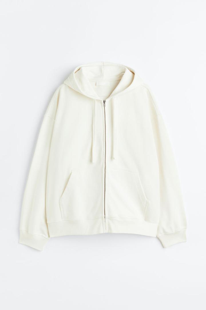 H & M - Oversized Fit Hooded Cotton Jacket - White