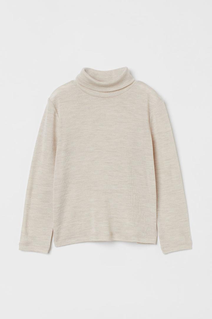 H & M - Wool Jersey Turtleneck Top - Beige