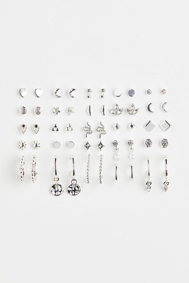 H & M - 25 Pairs Earrings And Studs - Silver