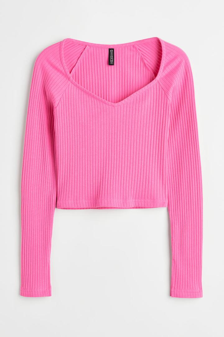 H & M - Rib-knit Top - Pink