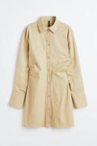 H & M - Gathered Poplin Shirt Dress - Beige