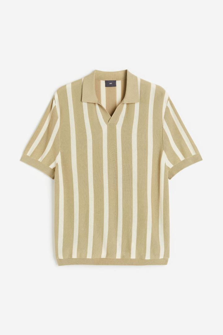 H & M - Regular Fit Fine-knit Cotton Polo Shirt - Yellow