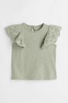 H & M - Ruffle-trimmed Jersey Top - Green