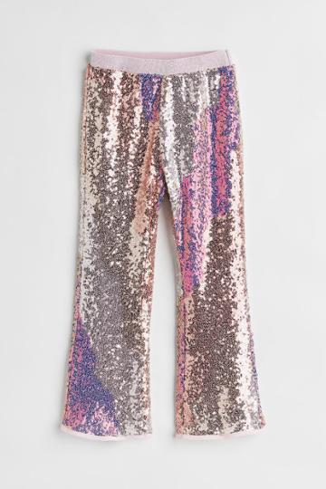 H & M - Flared Sequined Leggings - Pink