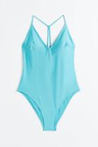H & M - High Leg Swimsuit - Turquoise
