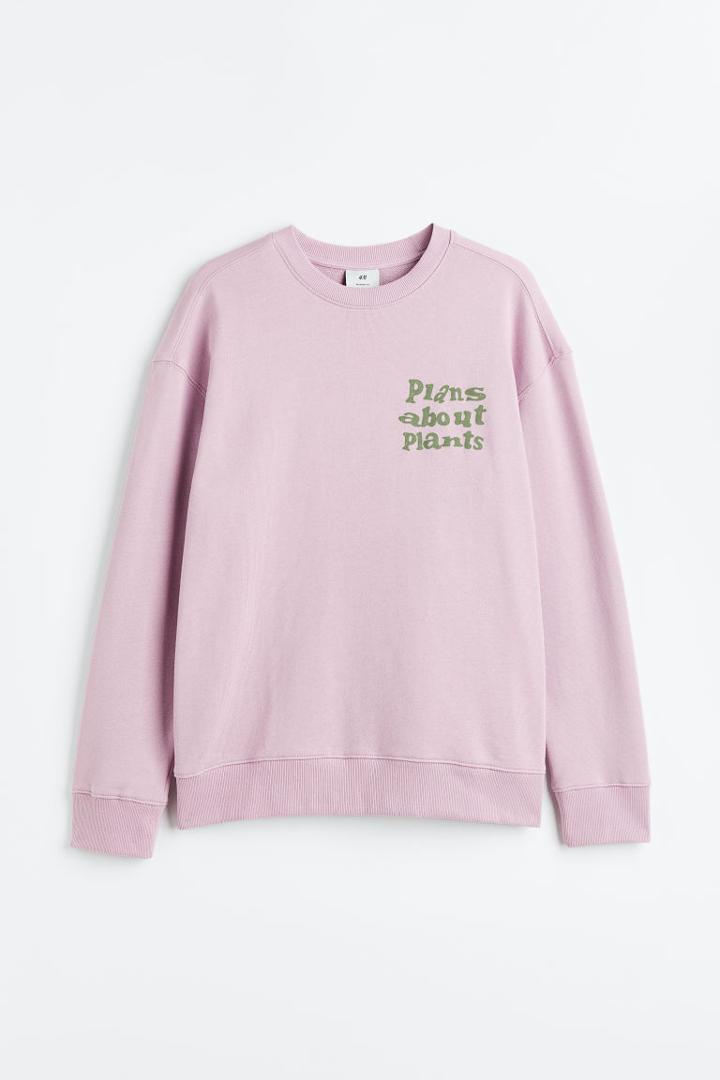 H & M - Relaxed Fit Printed Sweatshirt - Purple