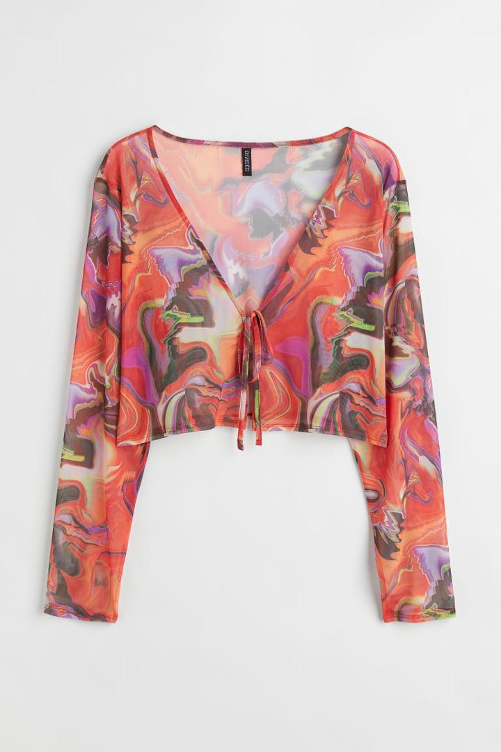 H & M - H & M+ V-neck Mesh Top - Orange