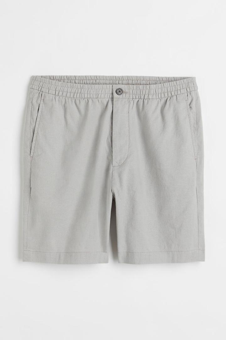 H & M - Regular Fit Linen-blend Shorts - Gray