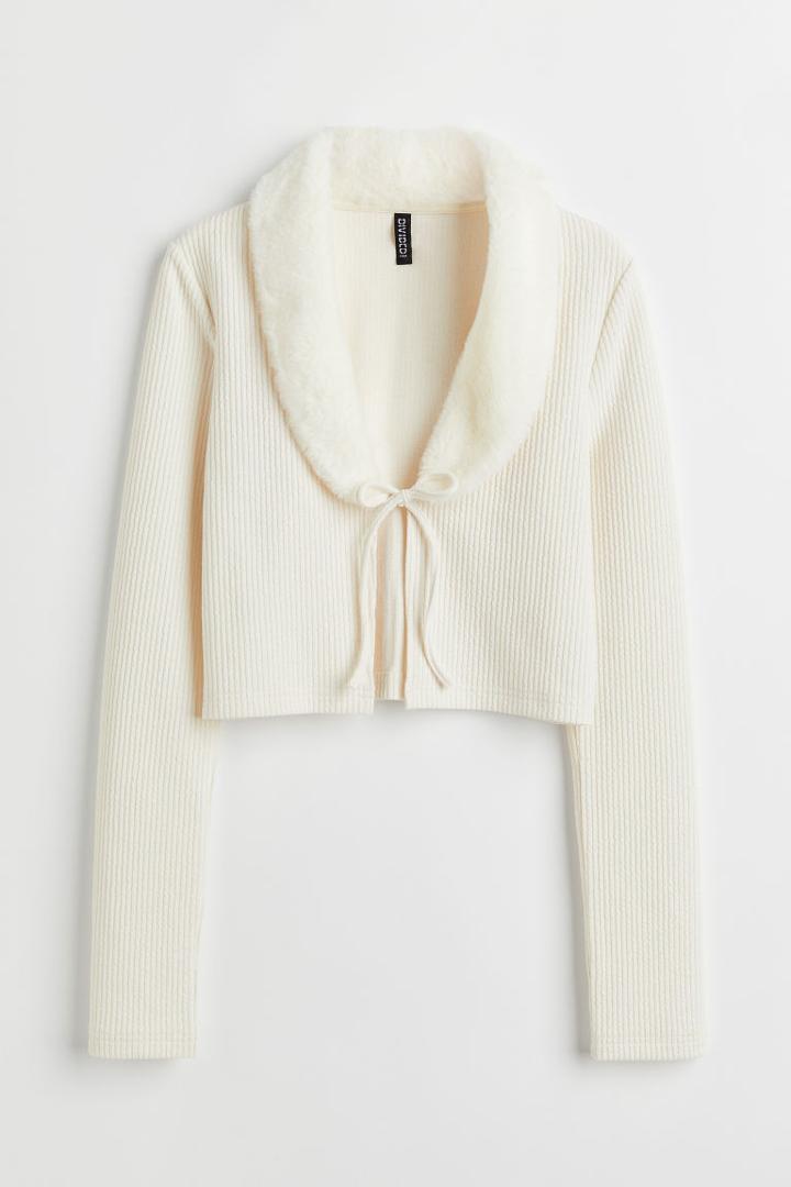 H & M - Tie-front Crop Cardigan - White