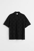 H & M - Relaxed Fit Terry Polo Shirt - Black