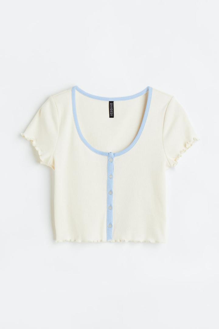 H & M - Button-front Crop Top - White