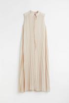 H & M - Tie-detail Pleated Dress - Beige
