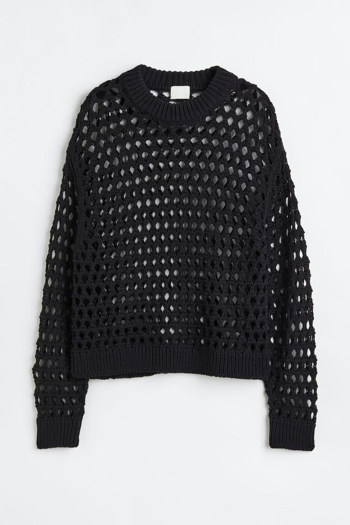 H & M - Oversized Pointelle-knit Sweater - Black