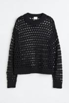 H & M - Oversized Pointelle-knit Sweater - Black