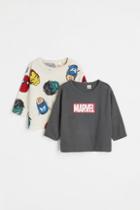 H & M - 2-pack Printed Jersey Shirts - Gray