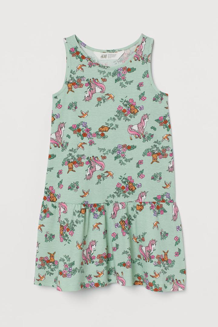 H & M - Patterned Jersey Dress - Green