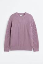 H & M - Relaxed Fit Rib-knit Sweater - Purple