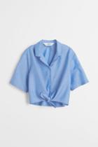 H & M - Tie-hem Blouse - Blue