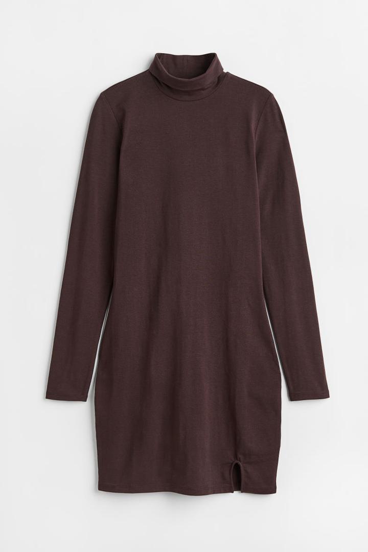 H & M - Turtleneck Bodycon Dress - Brown