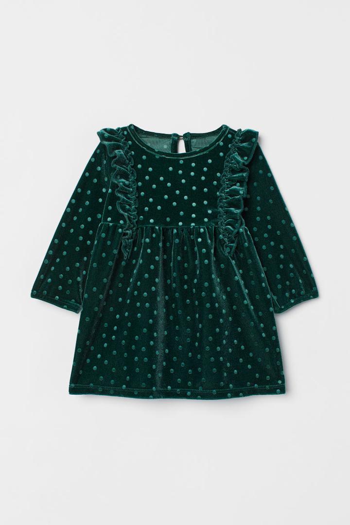 H & M - Ruffle-trimmed Dress - Green