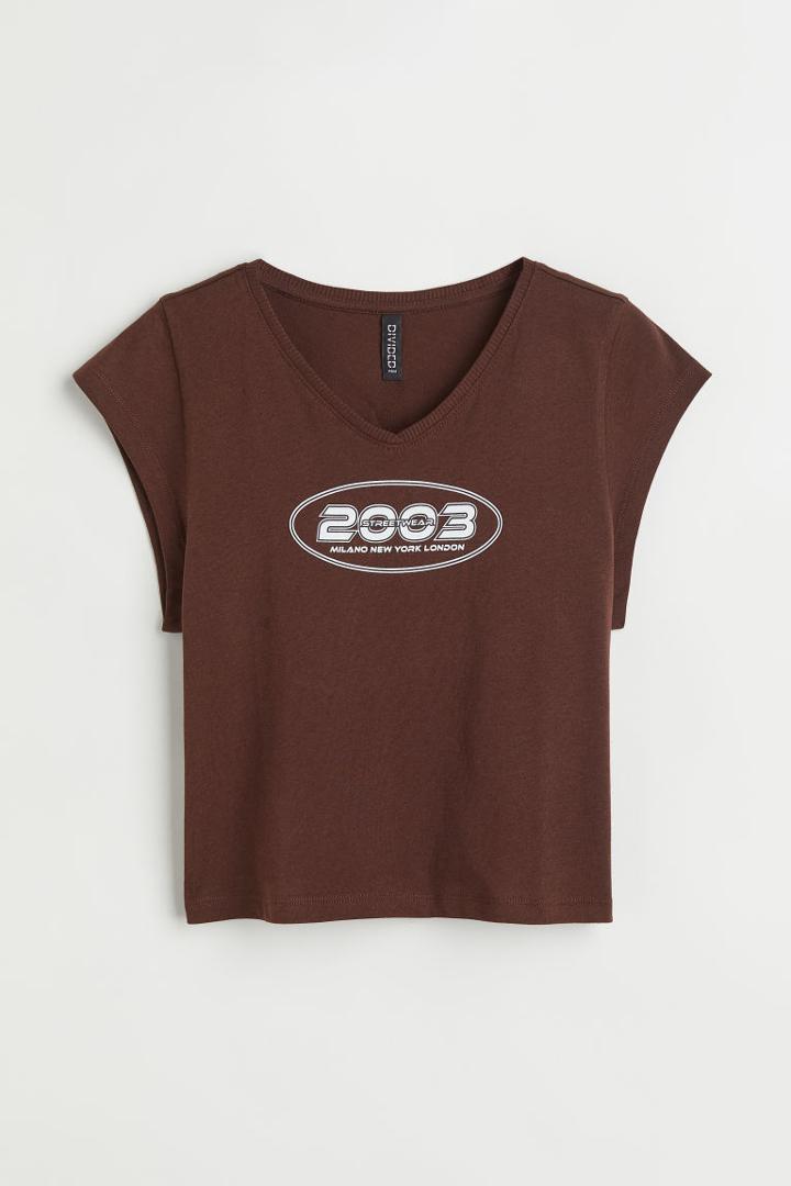 H & M - Printed Crop Top - Brown