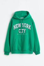 H & M - Text-motif Hoodie - Green