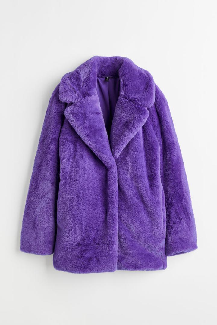H & M - Single-breasted Faux-fur Jacket - Purple