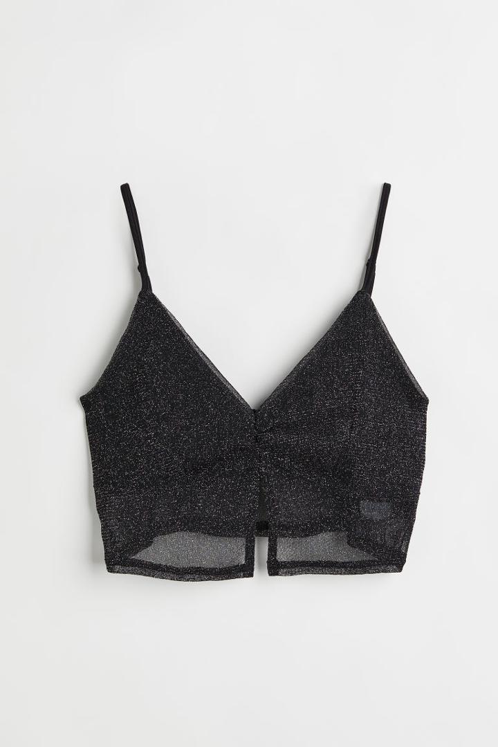 H & M - Glittery Mesh Crop Top - Black