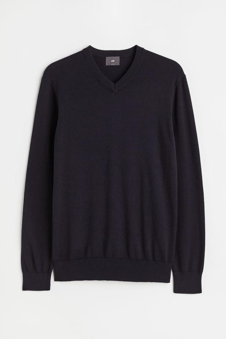 H & M - V-neck Cotton Sweater - Blue