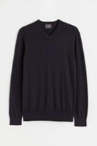 H & M - V-neck Cotton Sweater - Blue