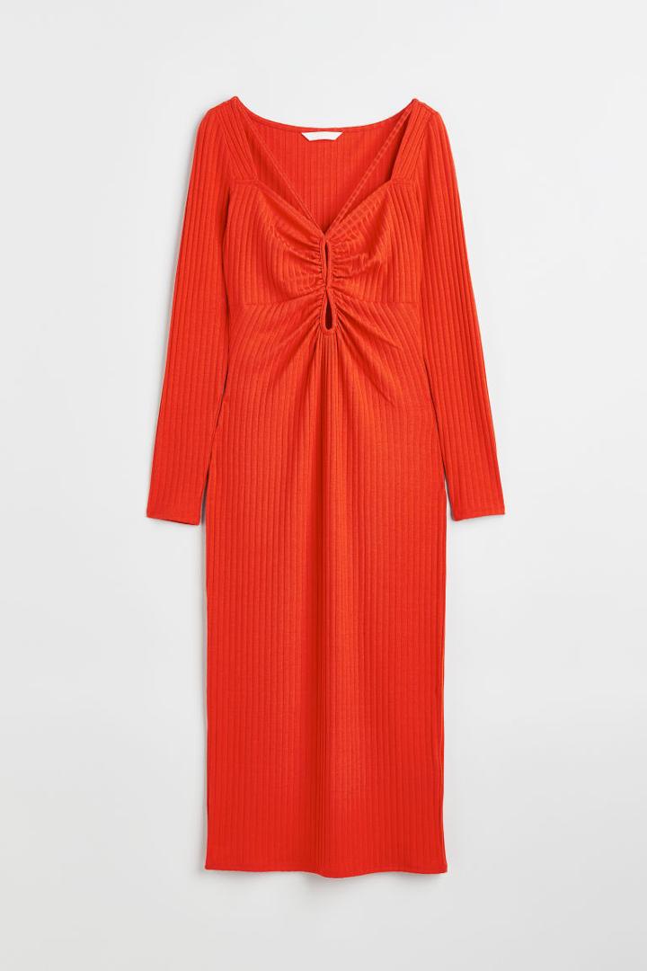 H & M - Ribbed Cut-out Dress - Orange