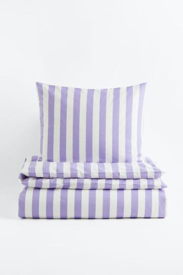 H & M - Striped Twin Duvet Cover Set - Purple