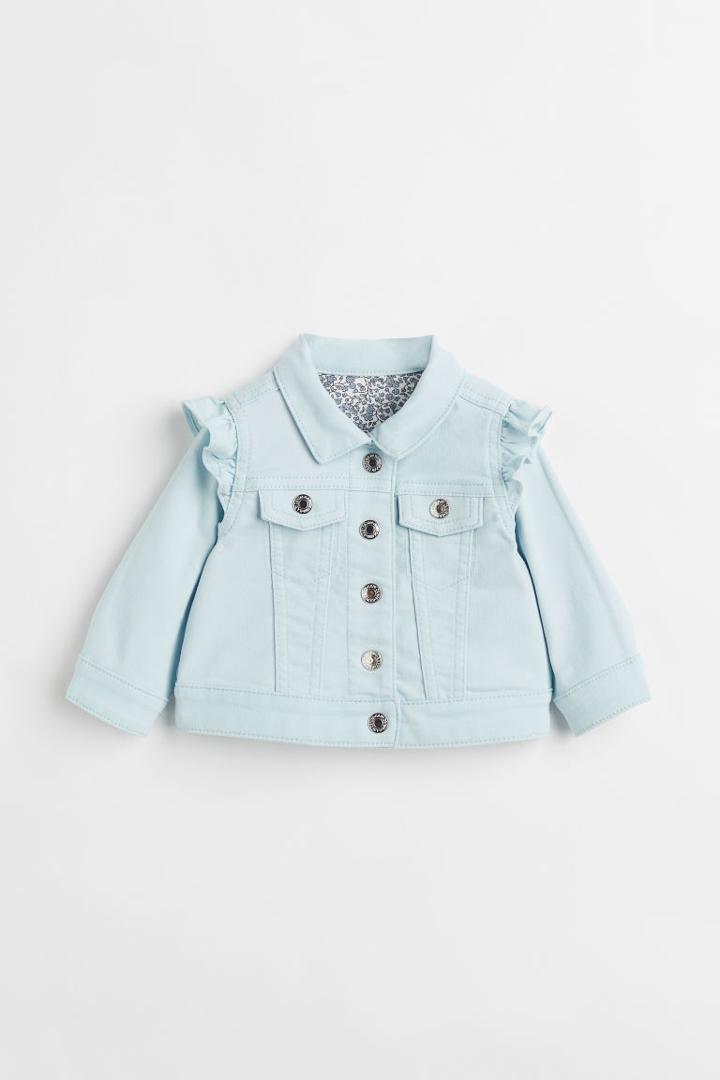 H & M - Ruffle-trimmed Twill Jacket - Blue