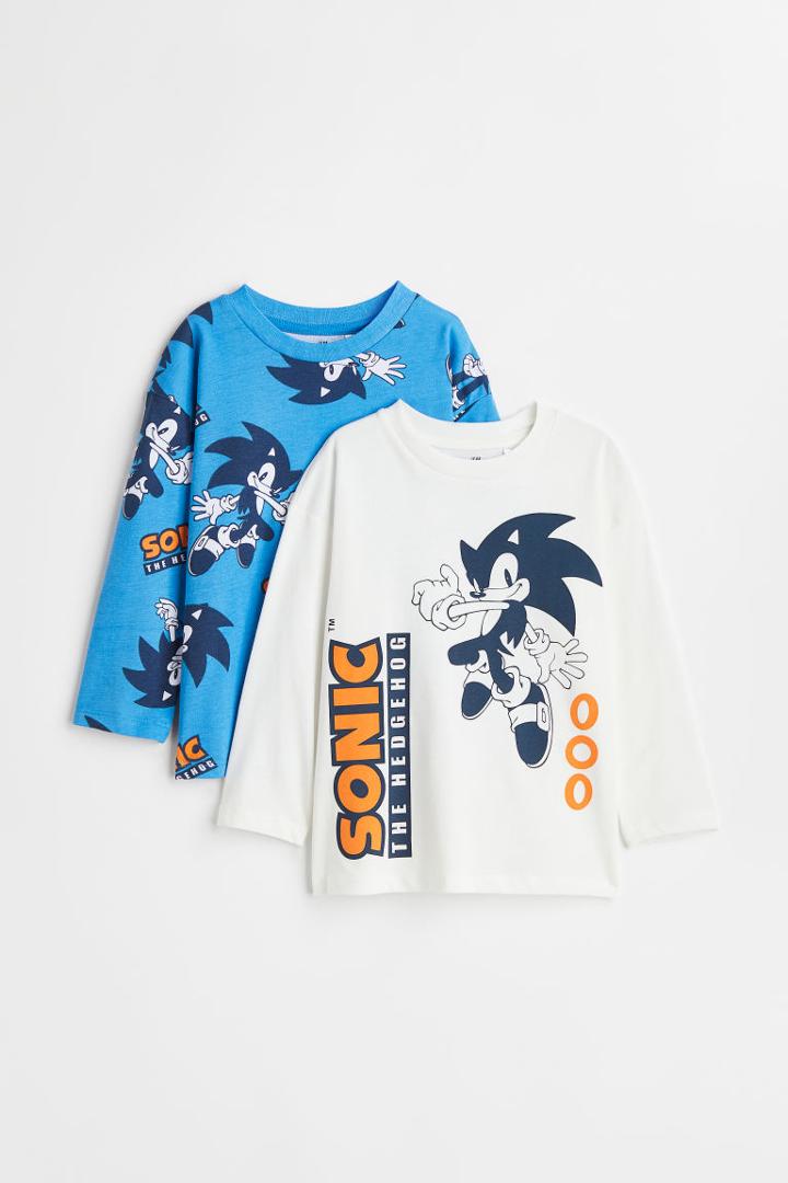 H & M - 2-pack Long-sleeved Printed Shirts - Blue