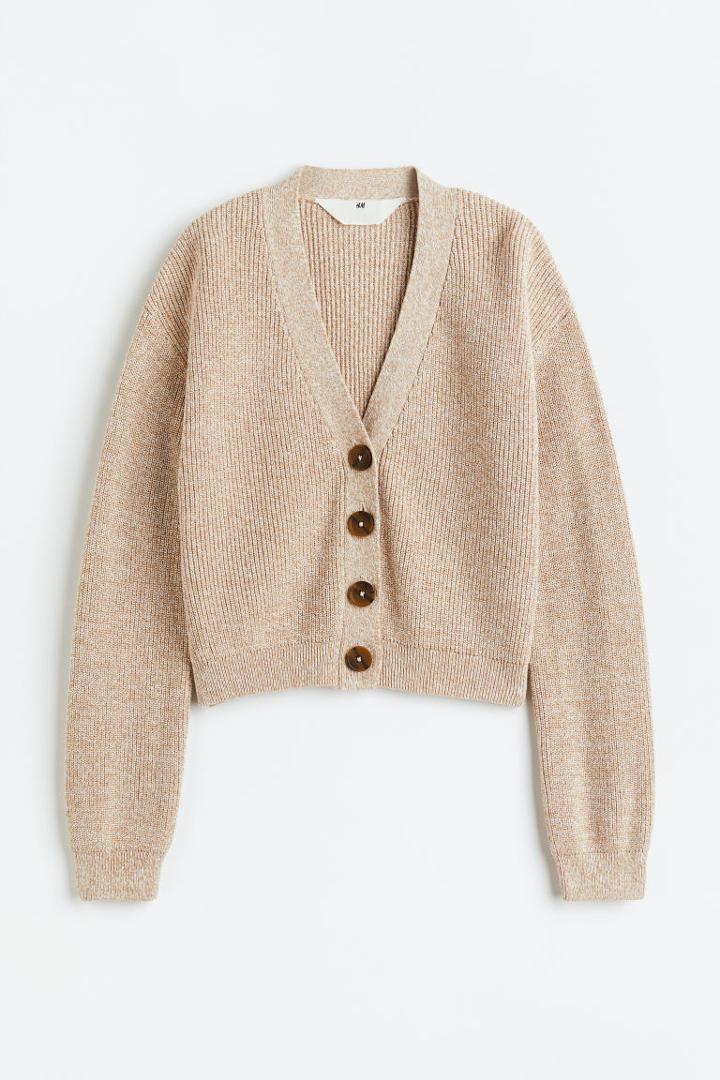 H & M - Rib-knit Cotton Cardigan - Beige