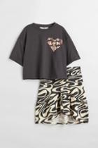 H & M - 2-piece Top And Skirt Set - Gray