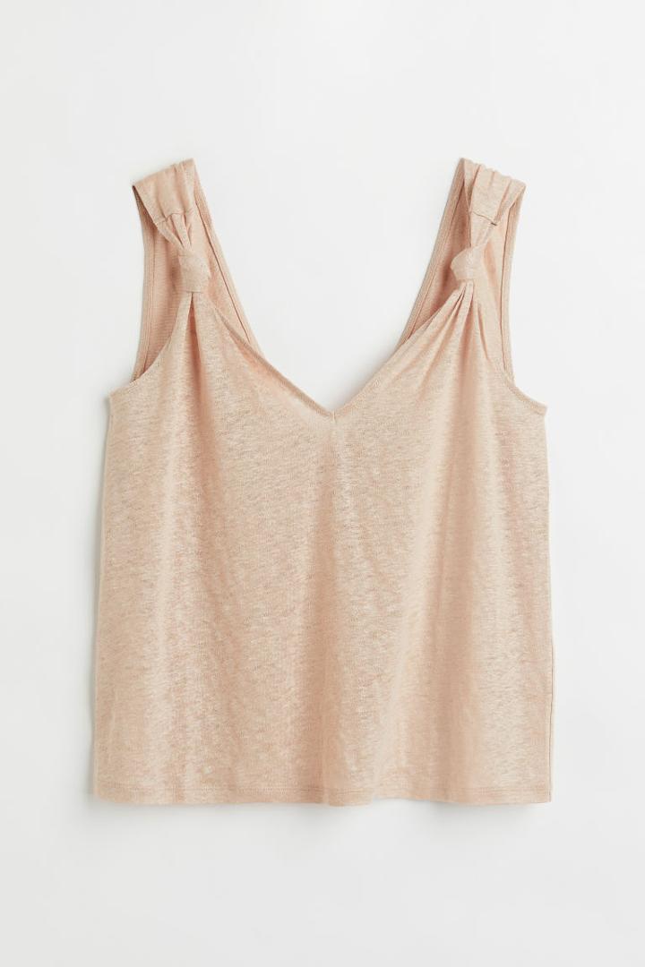 H & M - Linen V-neck Top - Beige