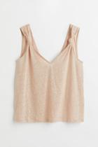 H & M - Linen V-neck Top - Beige