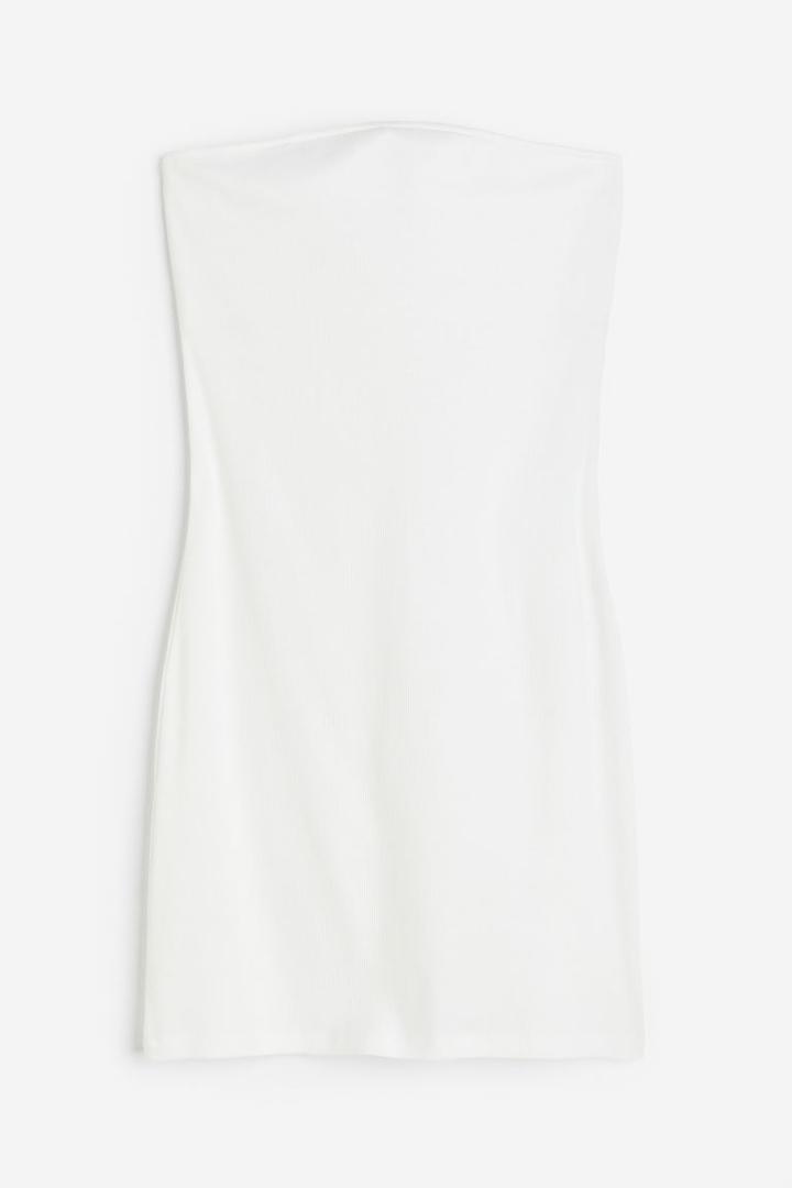 H & M - Ribbed Bandeau Dress - White